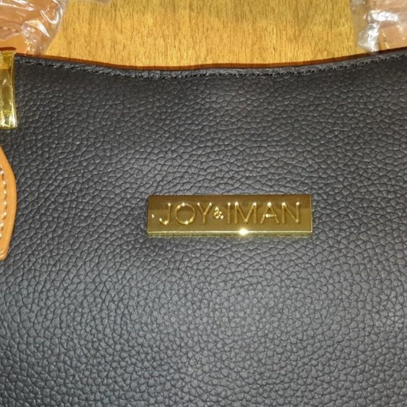 JOY & IMAN LEATHER TOTE BAG BLACK AND BROWN - Picture 2 of 4